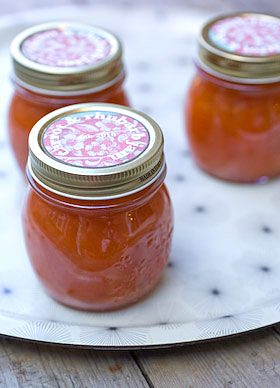 carrot and rhubarb jam in jars