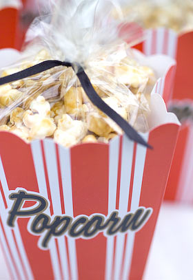 caramel popcorn in 50's style boxes