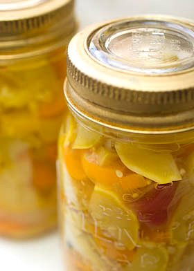 summer squash pickle canned and ready for the pantry