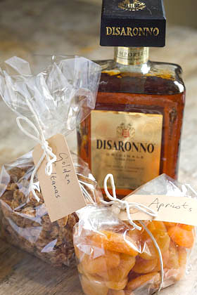 dried apricots golden sultanas and Amaretto - the raw ingredients