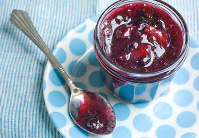 rhubarb, blueberry and lime jam